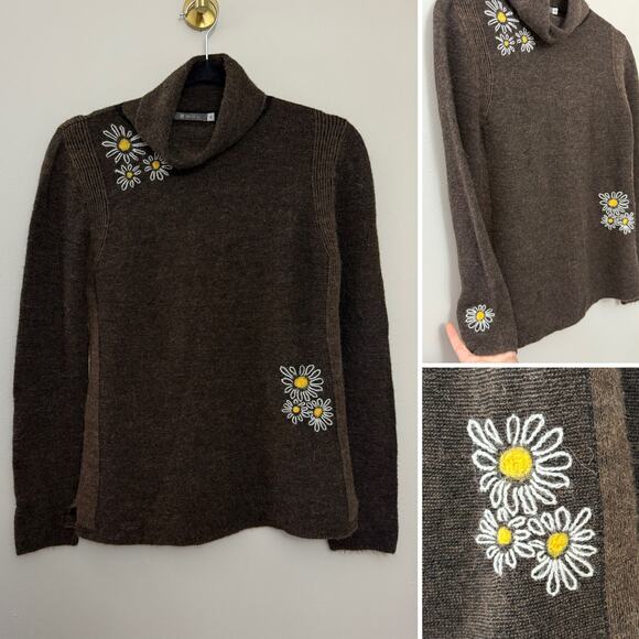 OOAK Hand Embroidered 100% Alpaca Minimalist Capsule Classic Brown‎ Sweater M - Picture 1 of 13